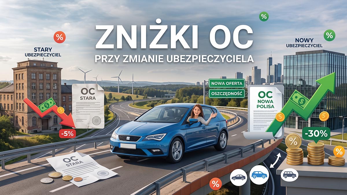 Infografika: zniżki OC przy zmianie ubezpieczyciela, oszczędność na składce