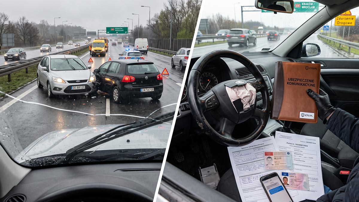 Kolizja dwóch aut na drodze i dokumenty ubezpieczenia komunikacyjnego CTU.pl