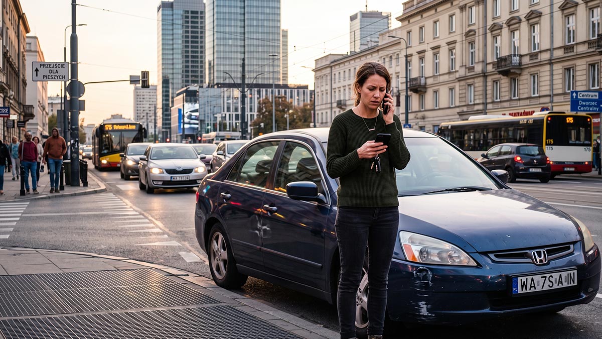 Wypadek samochodowy w mieście i wzywanie pomocy