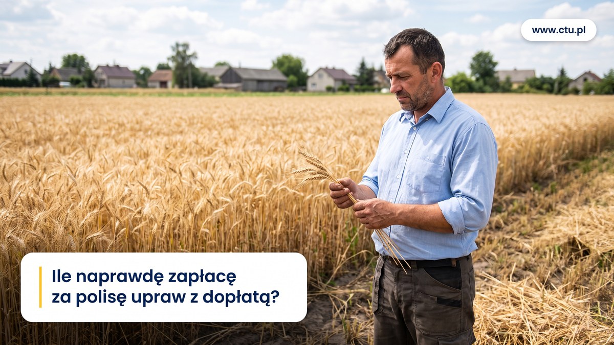 Rolnik stoi na skraju łanu pszenicy i ogląda kłosy trzymane w dłoniach